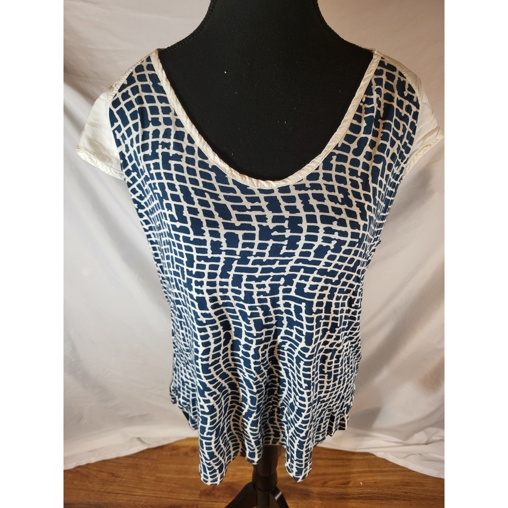 Porridge Clothing Blue Geometric Graphic Cutout Tunic Size M
